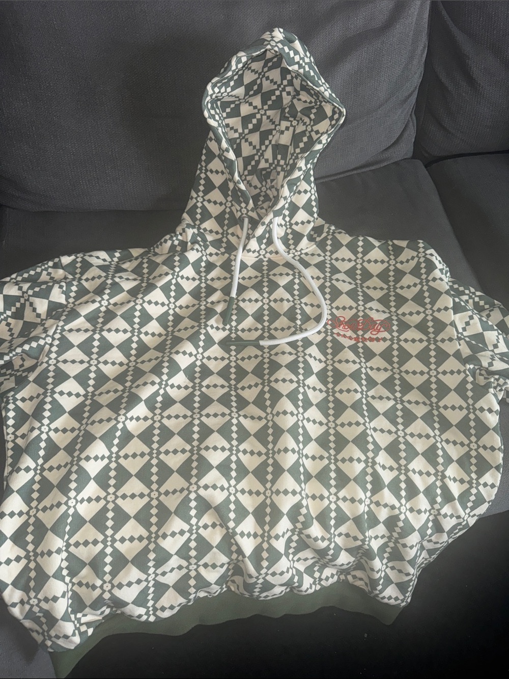 SnowDay Jacket Green & Cream Geometric Pattern Hoodie